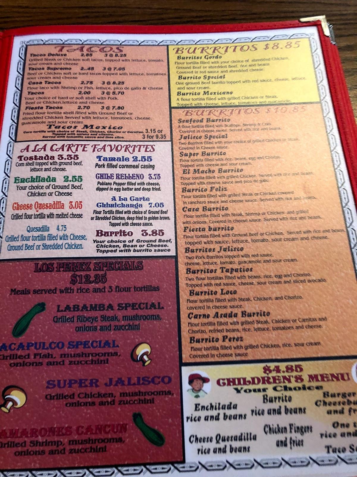 Menu at Casa Jalisco restaurant, Fort Madison