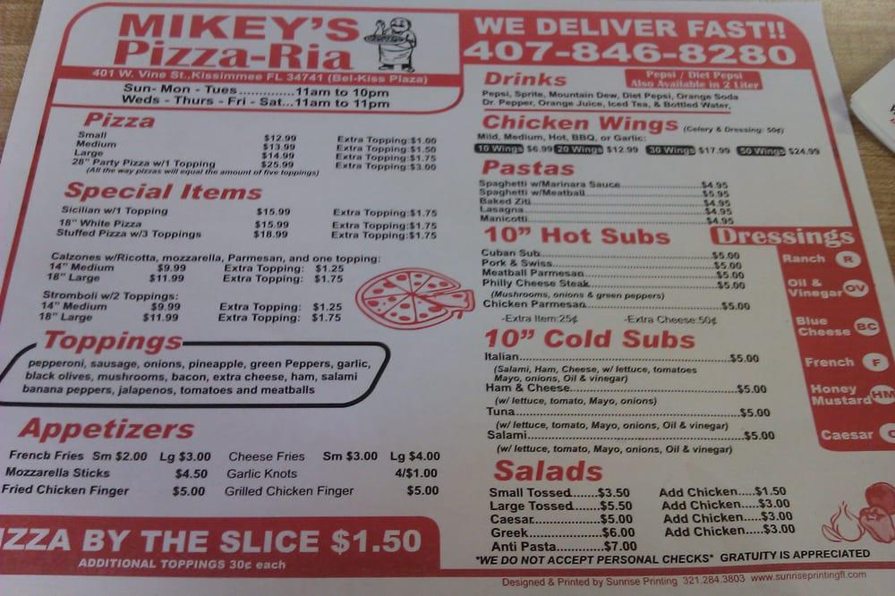 Menu at Mikey's Pizza-Ria pizzeria, Kissimmee