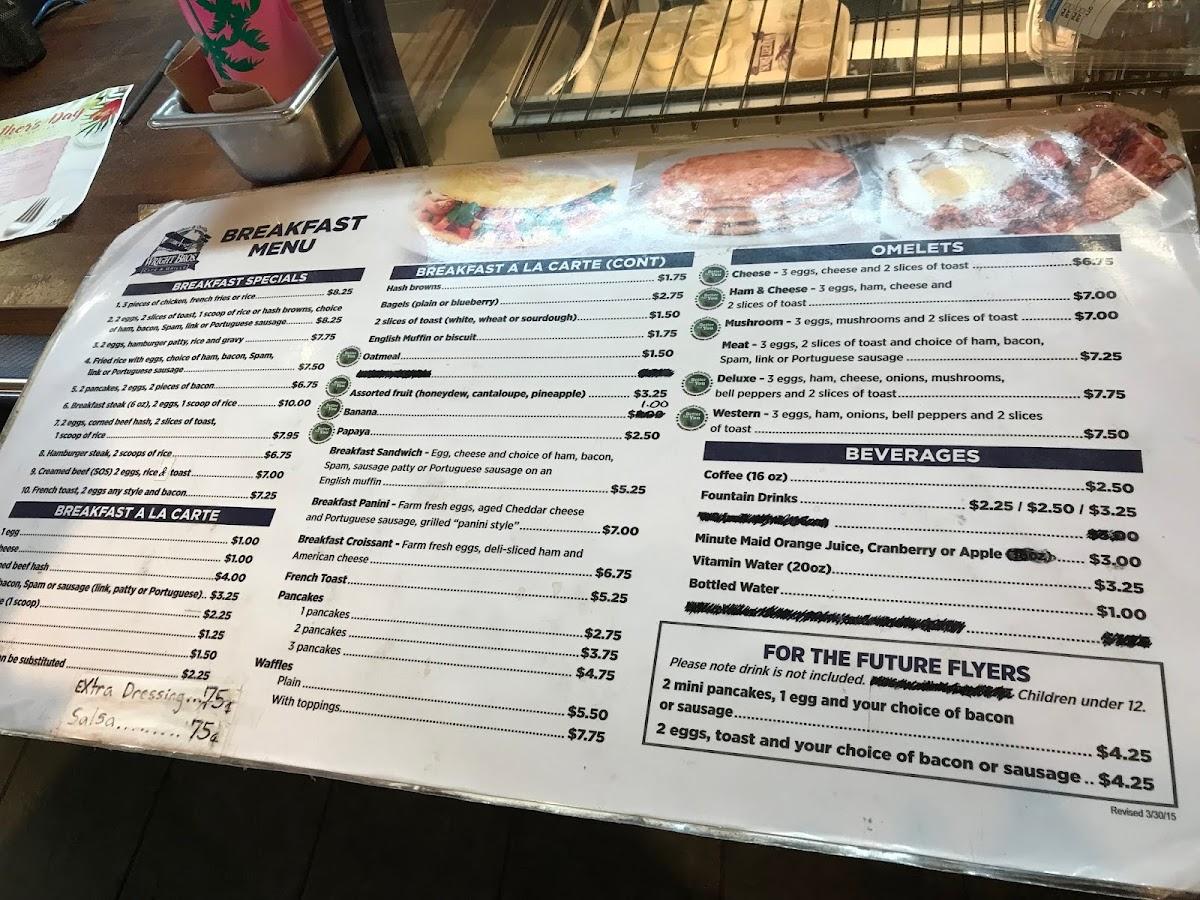 Menu at Wright Brothers Cafe, Honolulu