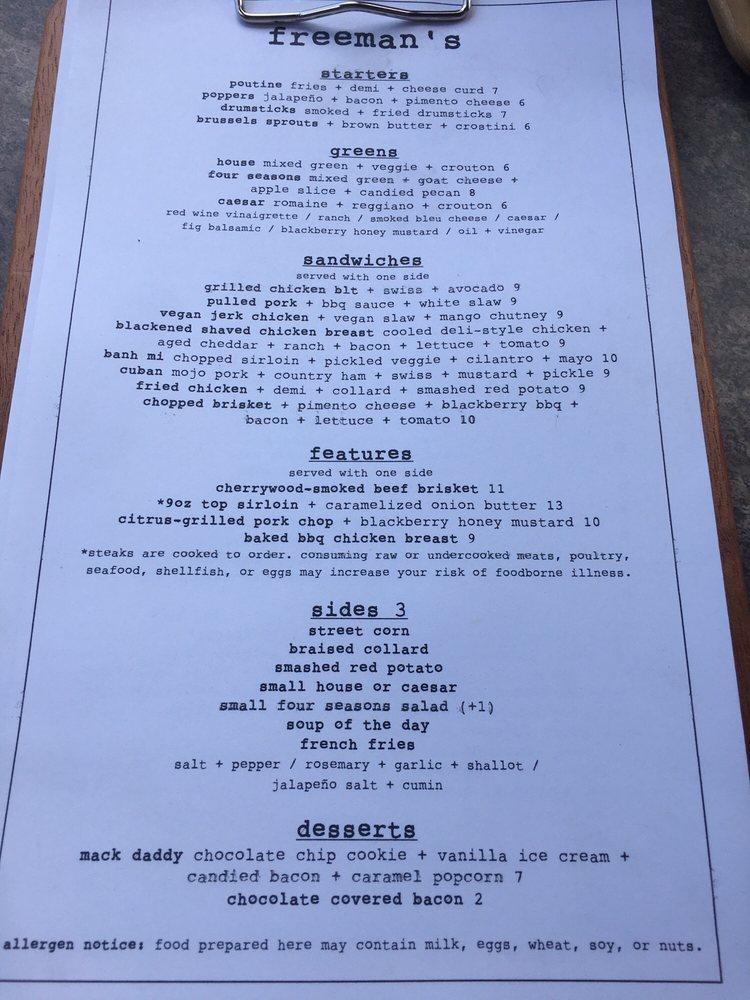 Menu at Freeman's Grub & Pub, Greensboro