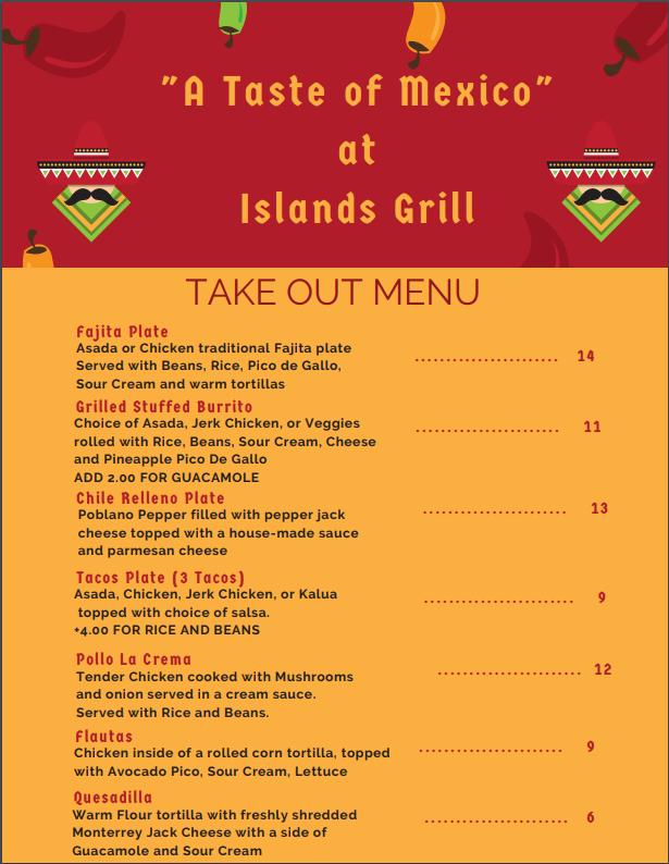 Menu at Islands Grill restaurant, Vernonia