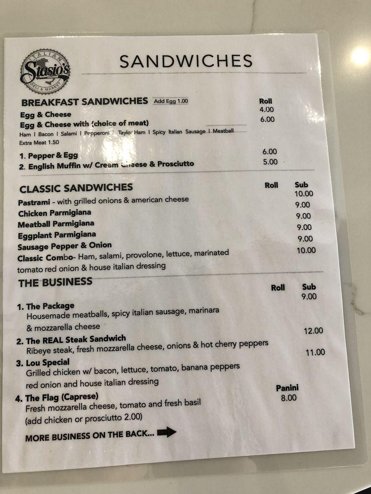 Menu at Stasio's Italian Deli & Market restaurant, Orlando