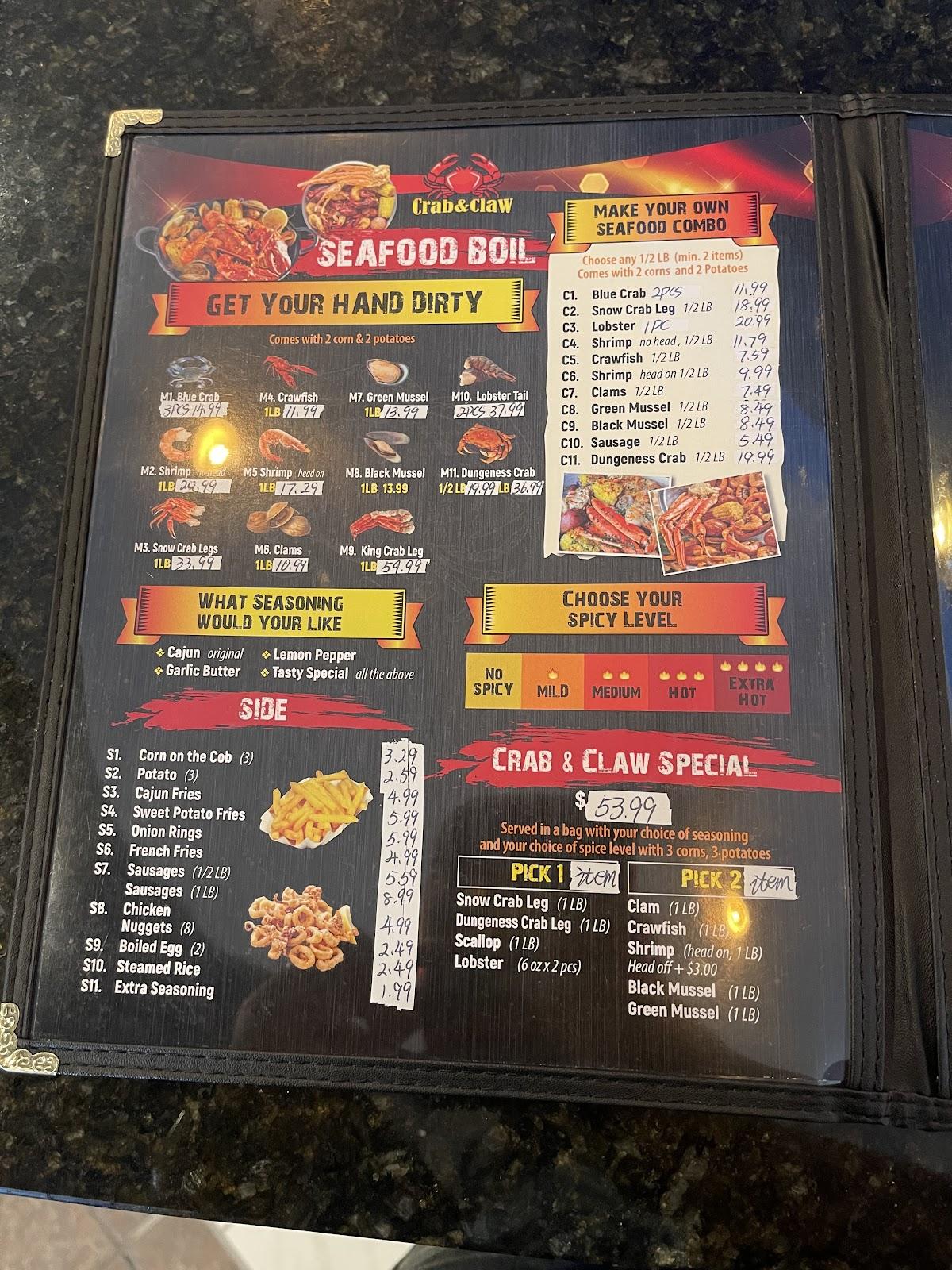 Carta del restaurante Crab & Claw seafood, Tallahassee