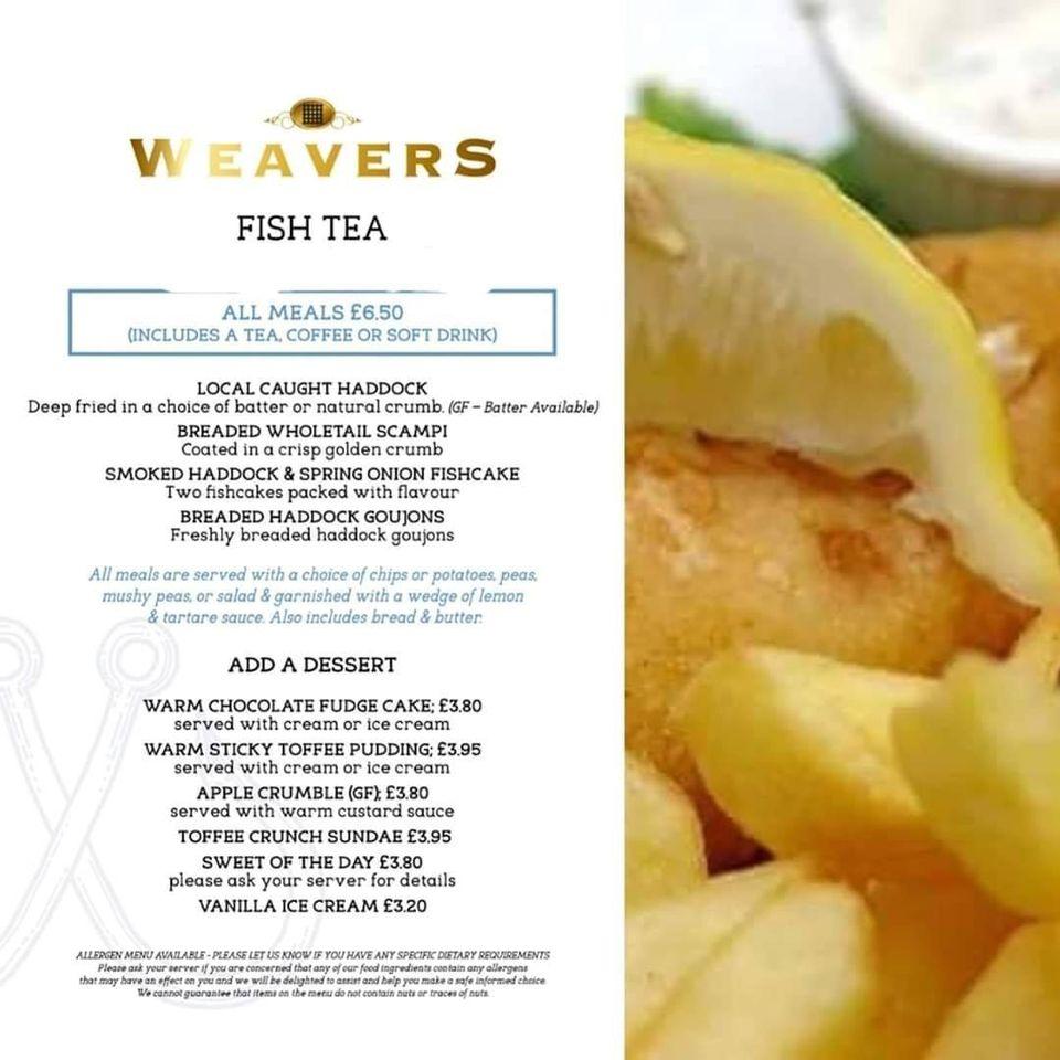 Menu at Weavers Bar & Lounge, Kirkcaldy