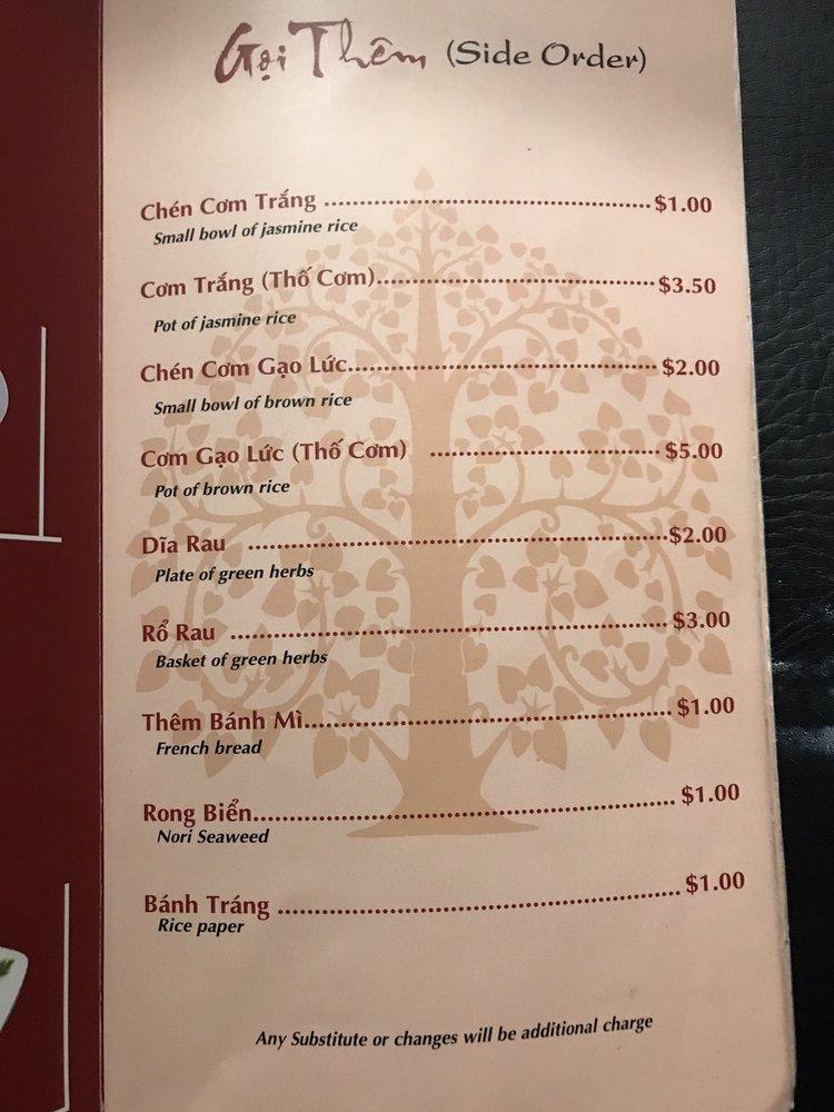 Menu at Bồ Đề Tịnh Tâm Chay restaurant, Westminster
