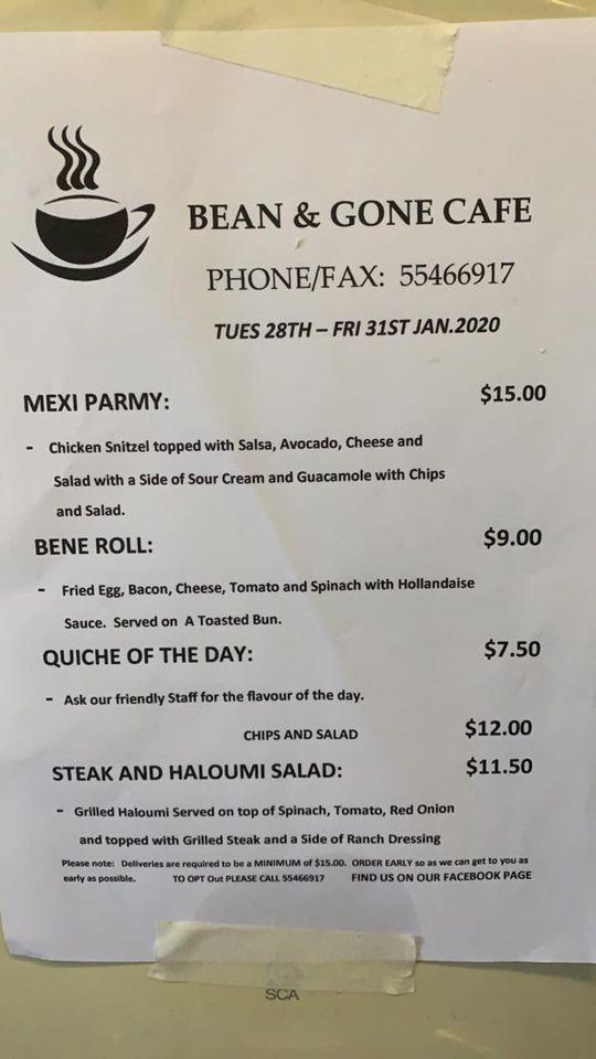 Menu at Bean & Gone Cafe, Ormeau