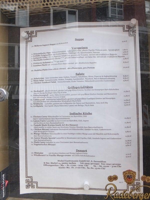 Menu at Buddha Bar, Aachen