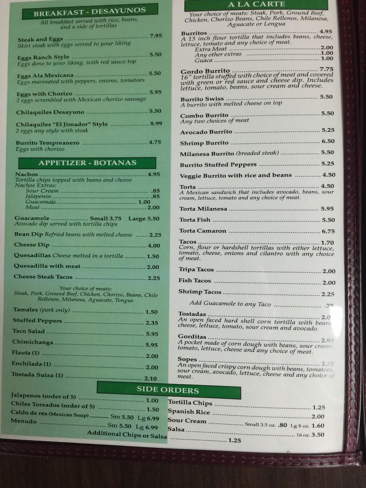 Menu at EL JIMADOR 2 restaurant, Hobart