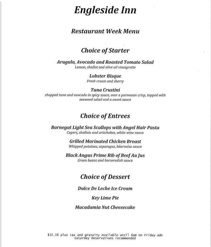 Menu at The Engleside Inn and Restaurant, Beach Haven