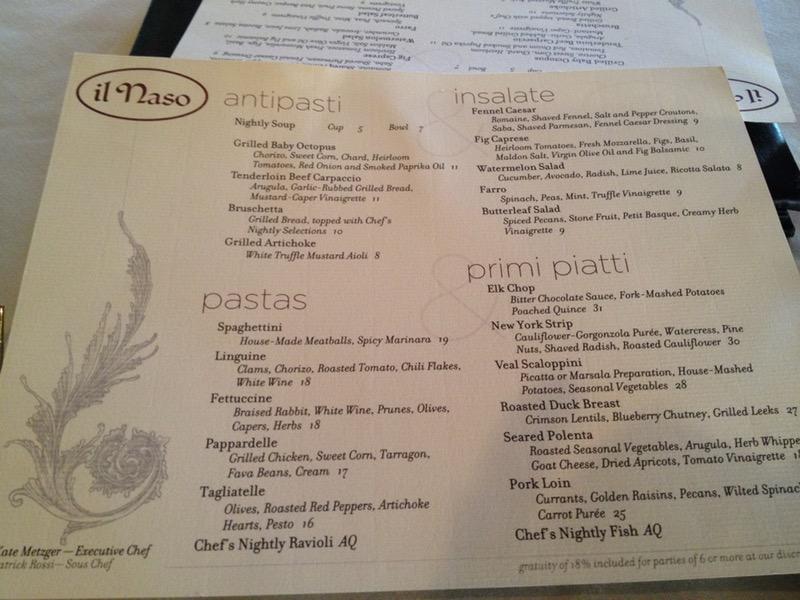 Menu at Il Naso pub & bar, Ketchum, 480 Washington Ave