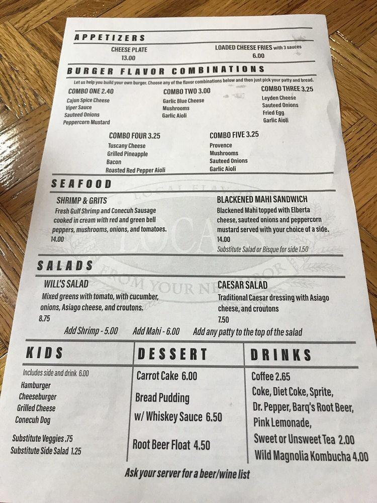 Menu at Locals restaurant, Fairhope, 312 Fairhope Ave