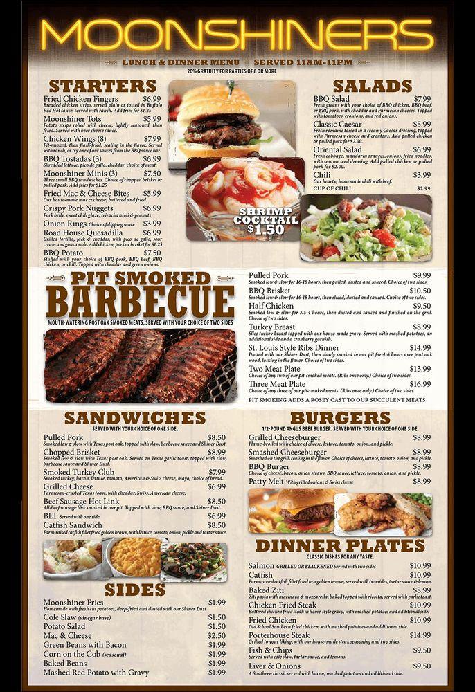 Menu at Moonshiners BBQ, Pahrump