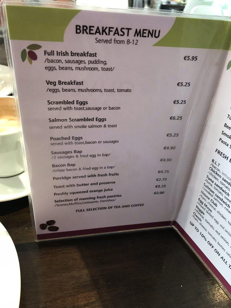 Menu at Olive Cafe, Dublin, Fumbally Square