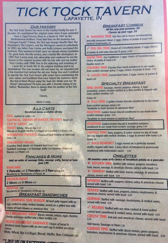 Menu At The Tick Tock Tavern And Eatery Pub And Bar Lafayette 7618