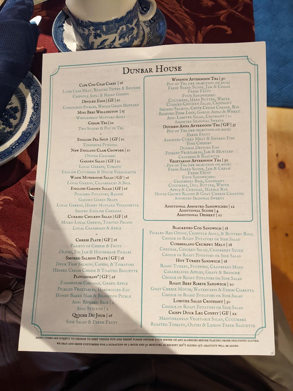 Menu at Dunbar House Tea Room & Wine Bar, Sandwich