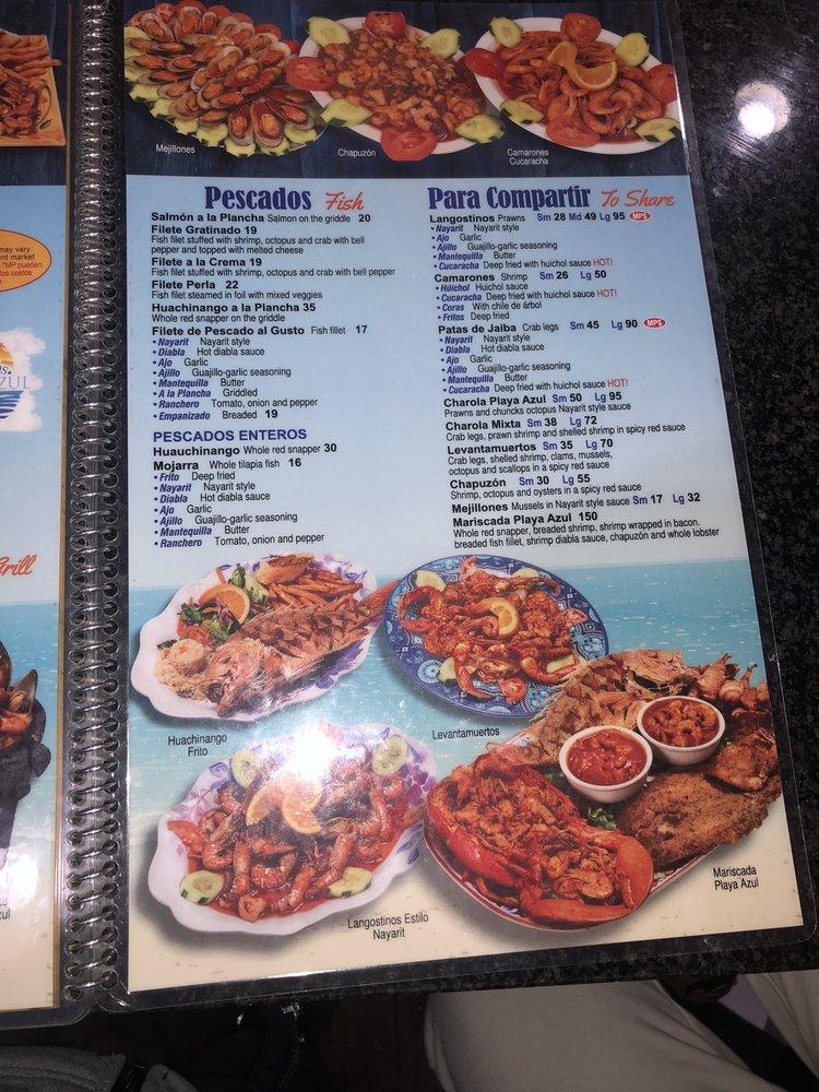 Menu at Mariscos Playa Azul restaurant, Chicago