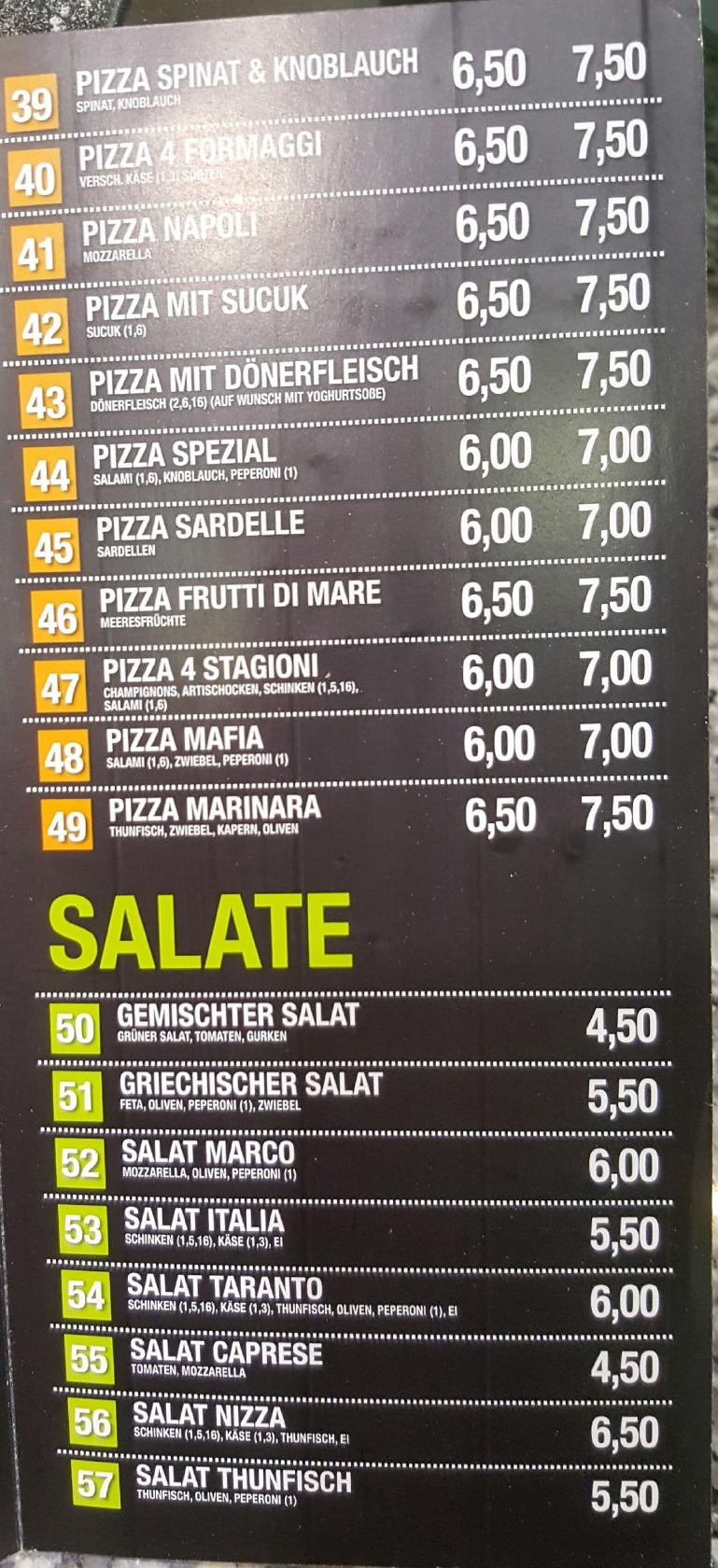 Speisekarte Von City Kebab Pizza, Wiesloch