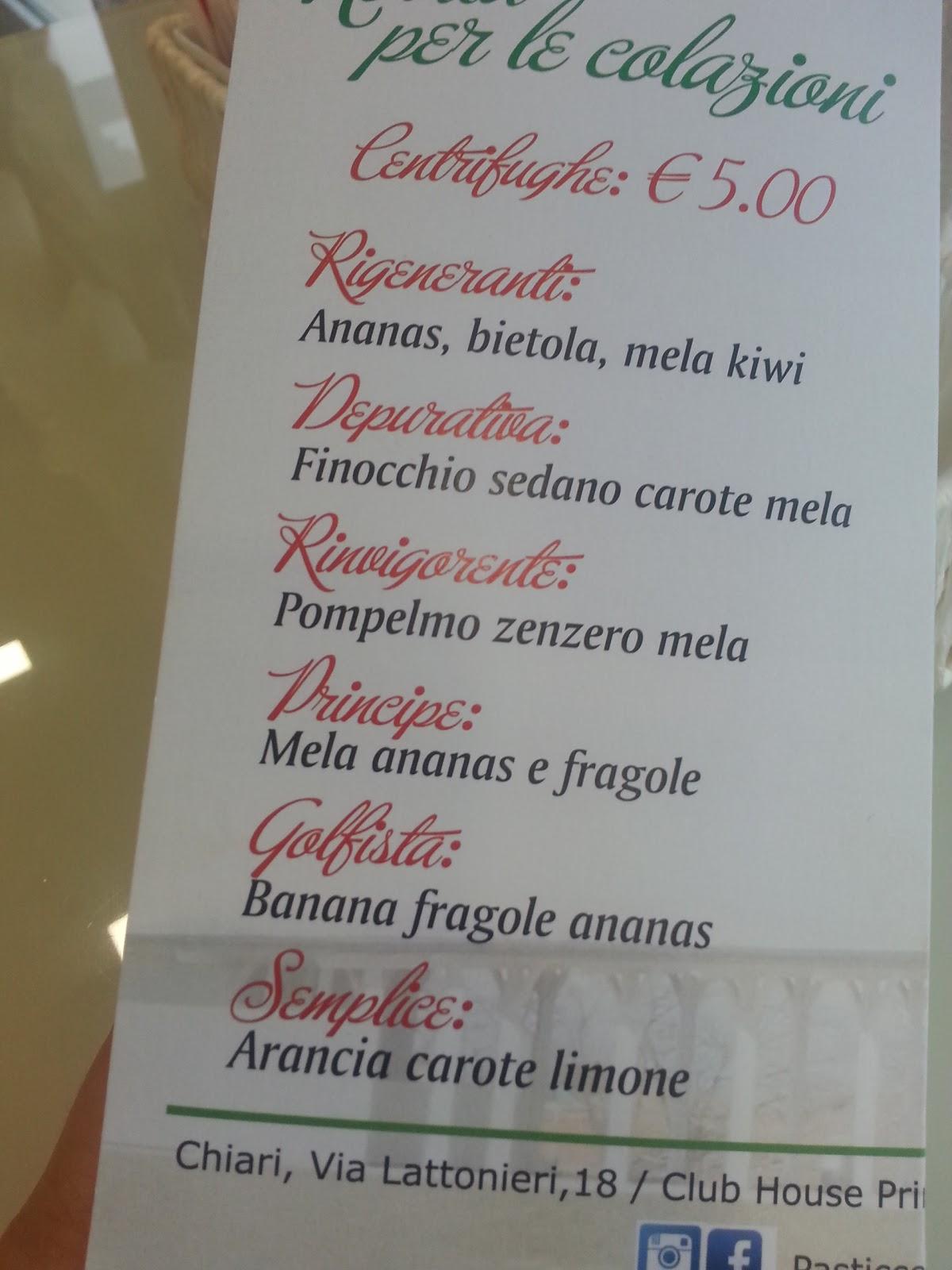 Menu di Pasticceria Caffetteria Principe 
