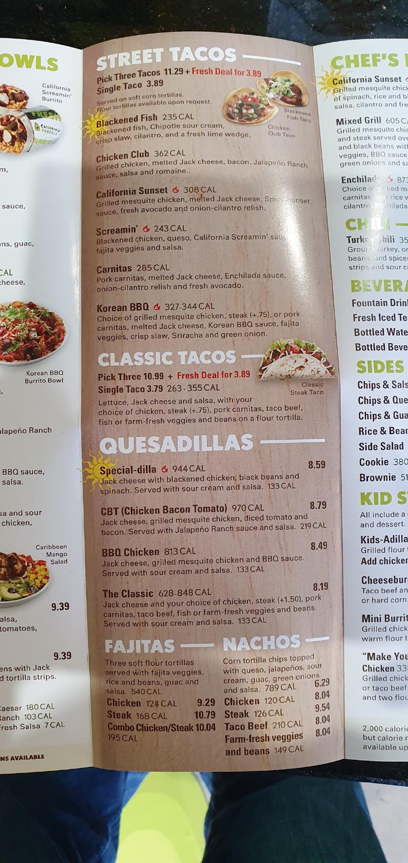 Menu at California Tortilla restaurant, Frederick, Kingfisher Dr #15