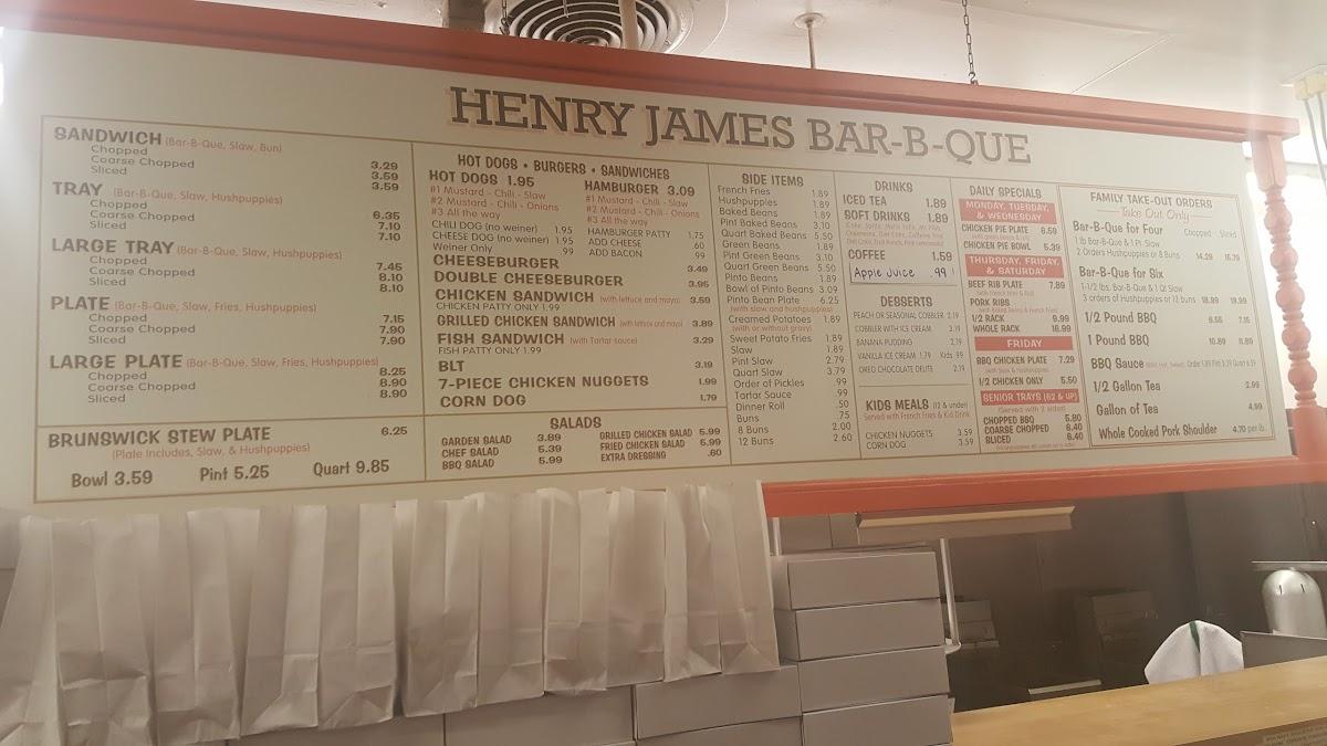 Menu at Henry James Bar B Que Asheboro