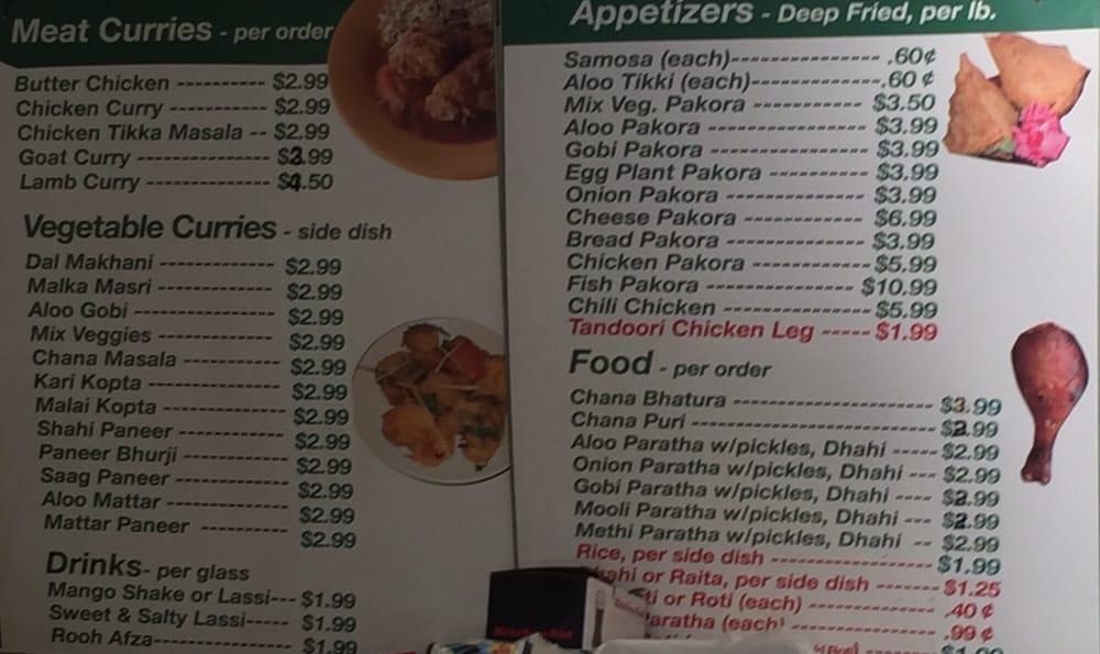Carta del postres Indian Sweets Food & Spices, Ceres