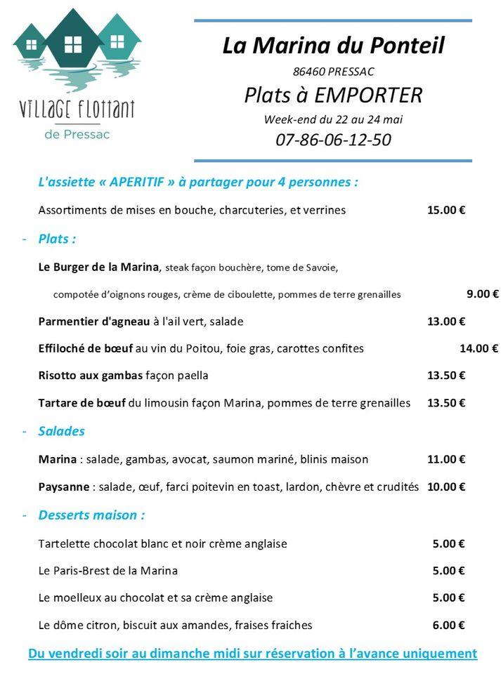 Menu at La Marina restaurant, Pressac