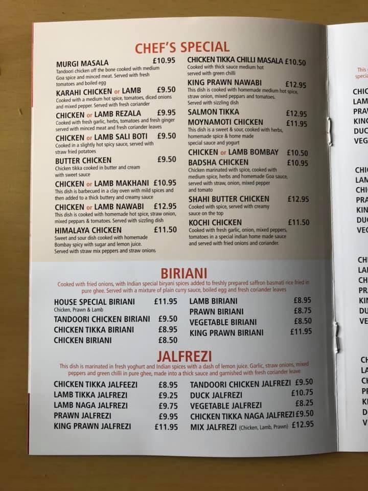 Menu at MOES SPICE LTD restaurant, Newcastle Emlyn