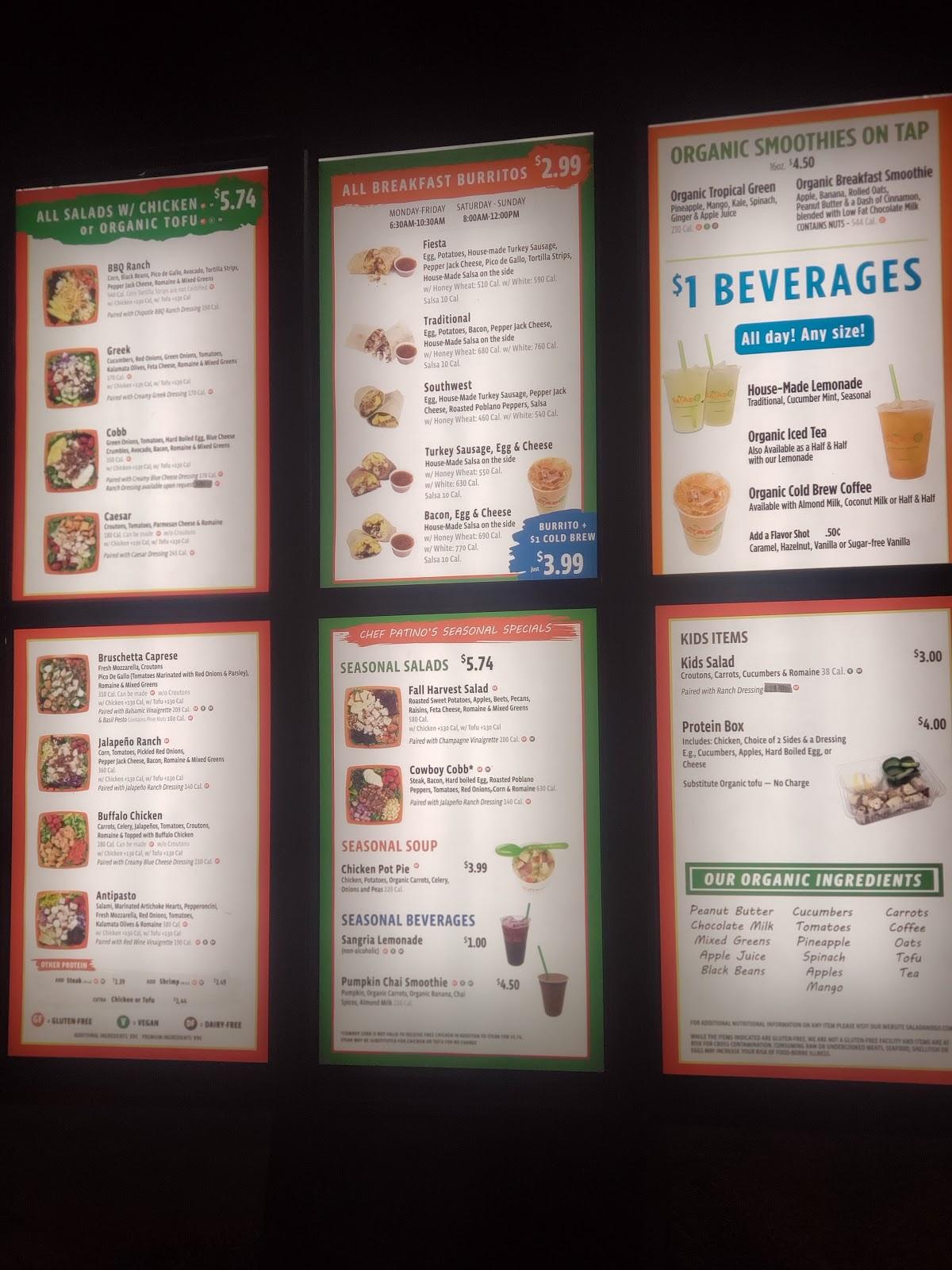 Menu at Salad and Go fast food, Phoenix, N Paradise Village Pkwy W