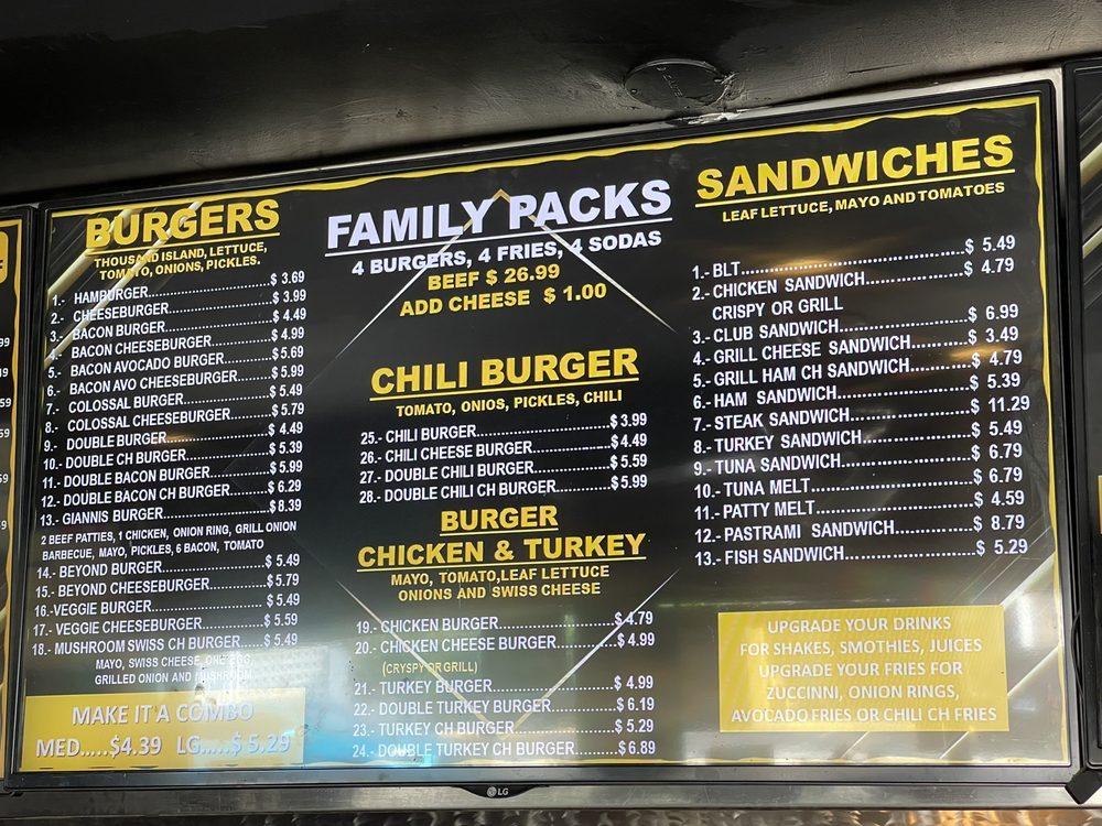 Menu at Giannis Burgers restaurant, Gardena