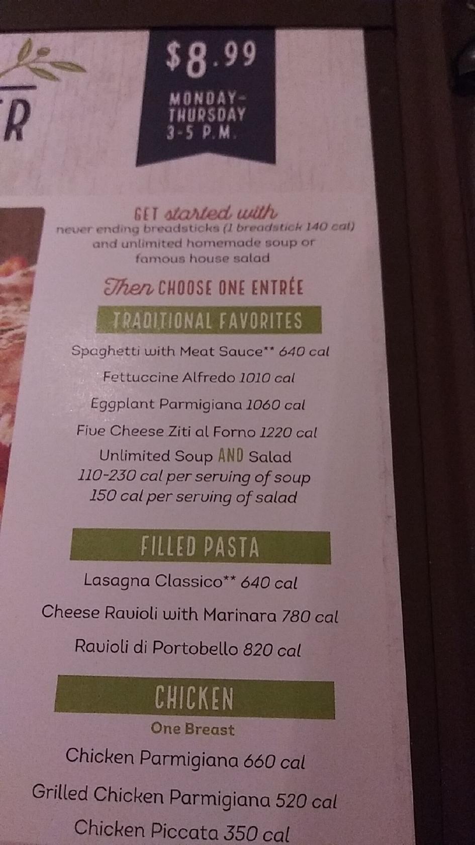 Menu at Olive Garden Italian Restaurant, Matteson