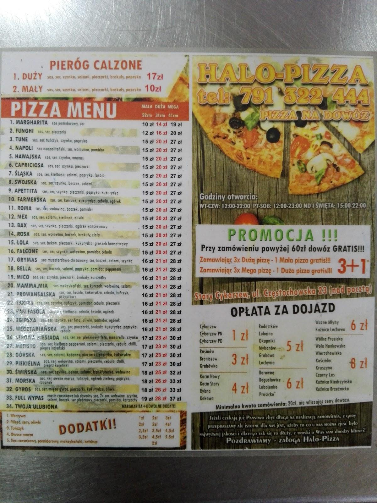 Menu at Halo Pizza restaurant Poland Częstochowska 23