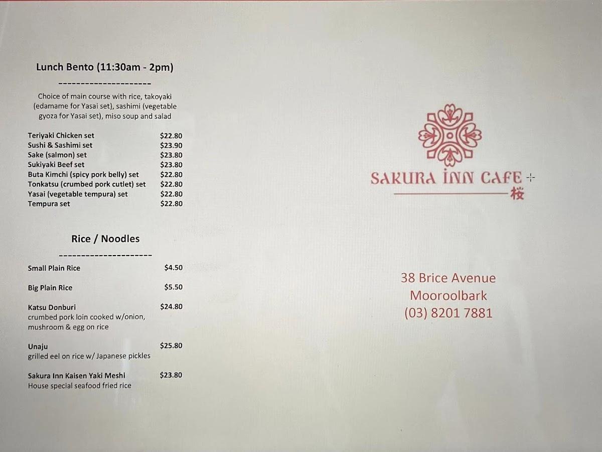 Menu at Sakura Inn Cafe, Mooroolbark