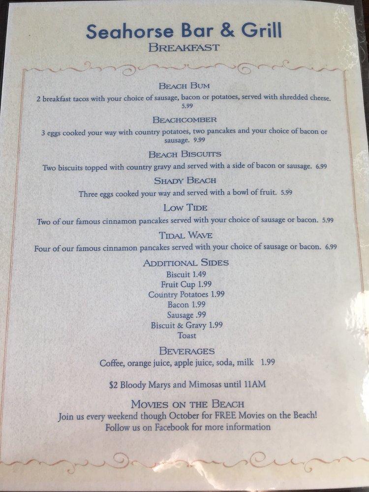 Menu at Seahorse Bar & Grill, Surfside Beach