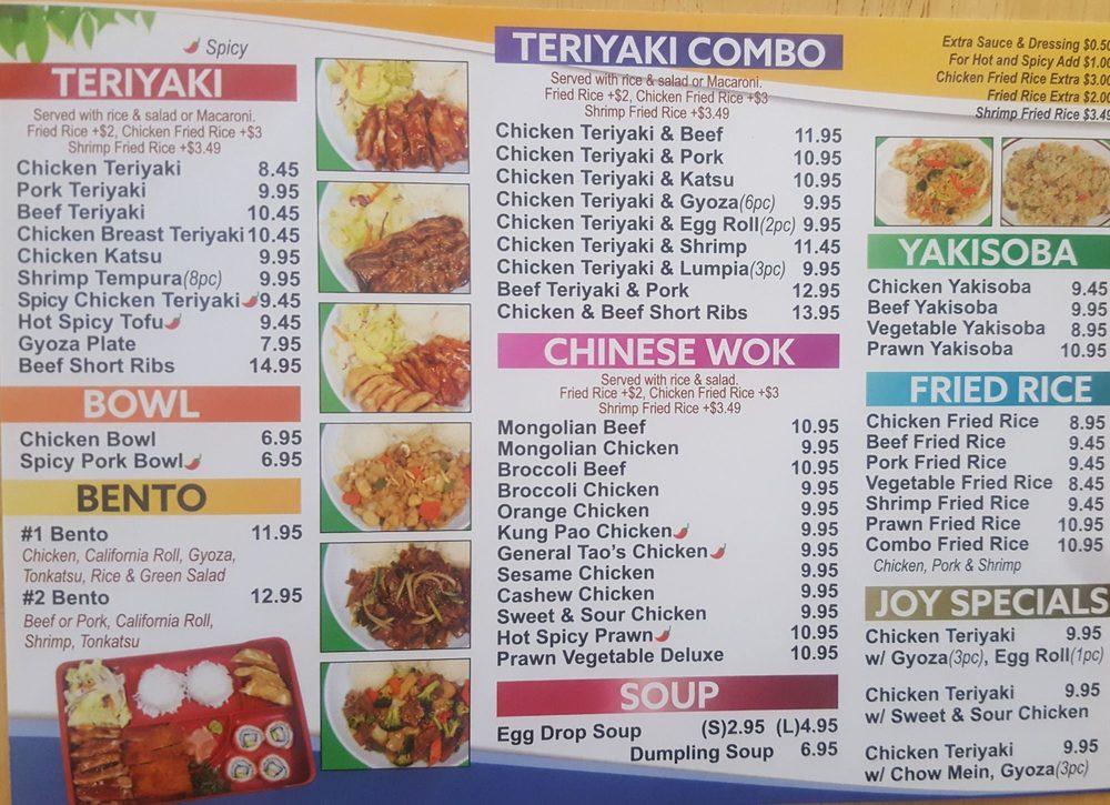 Menu at Joy Teriyaki restaurant, Silverdale