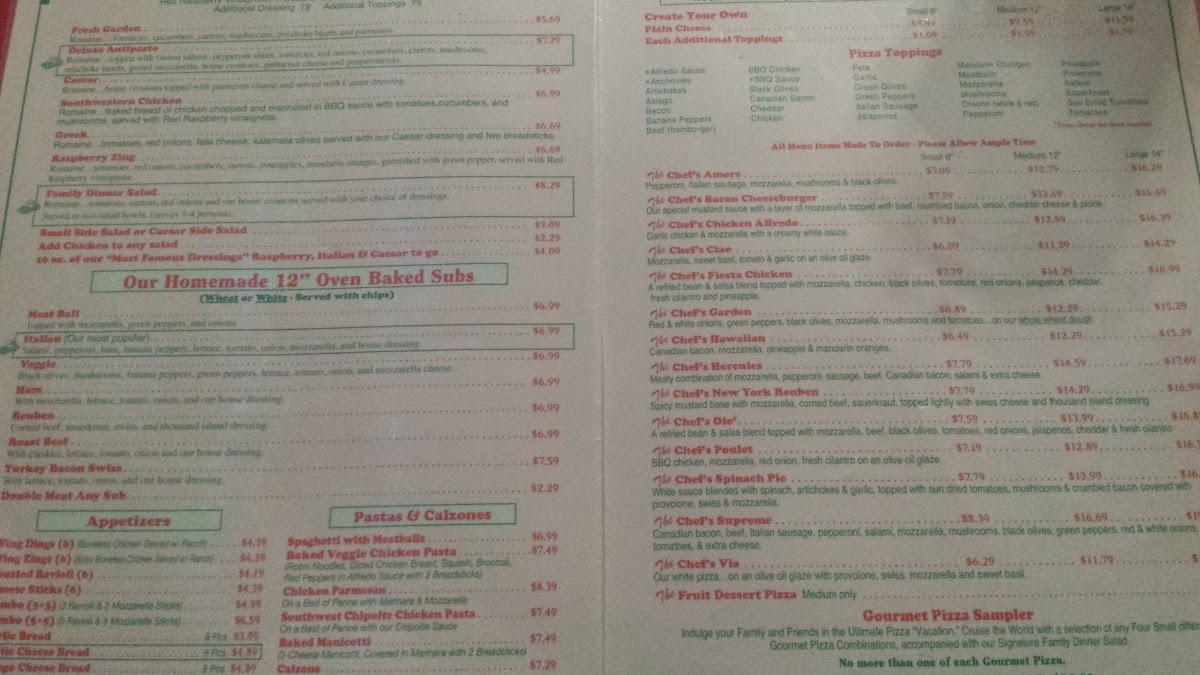 Menu at Pizza by the Chef pizzeria, Hollister, 180 Mall Rd