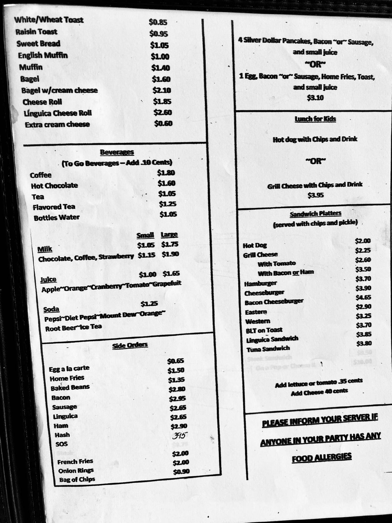 Menu at Platters Restaurant, New Bedford