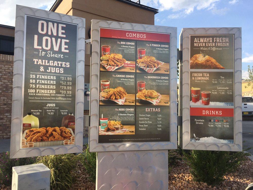 Menu at Raising Cane's Chicken Fingers restaurant, El Paso, N Mesa St