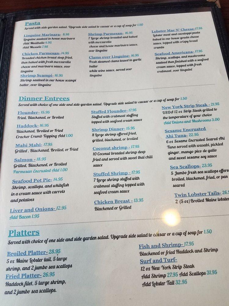 Menu at The Anchor restaurant, Flagler Beach