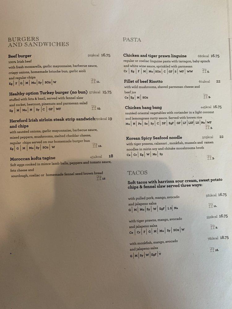 Menu at Bay Restaurant, Dublin