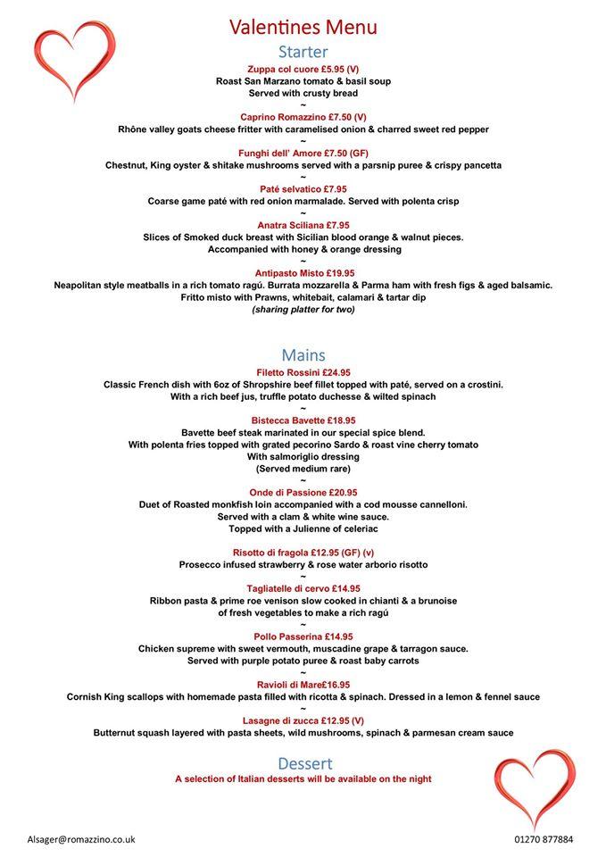 Menu at Romazzino Restaurant & Bar Alsager, Alsager