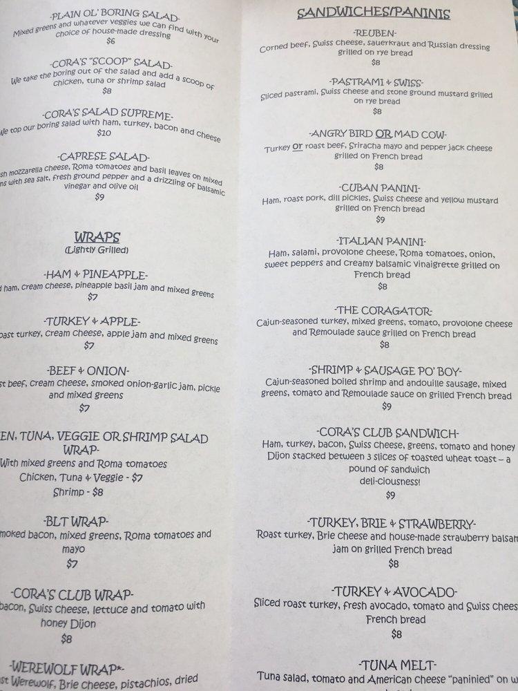 Menu at CORAS ISLEEND DELI restaurant, Topsail Beach