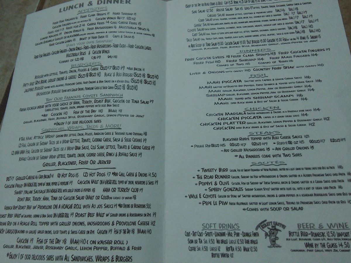 Menu at Charlene's Coyote Grille restaurant, Fort Pierce