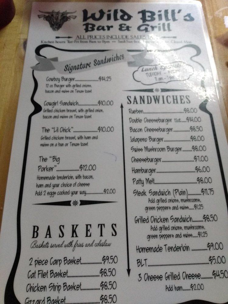 Menu at Wild Bill's Bar and Restaurant, Rulo