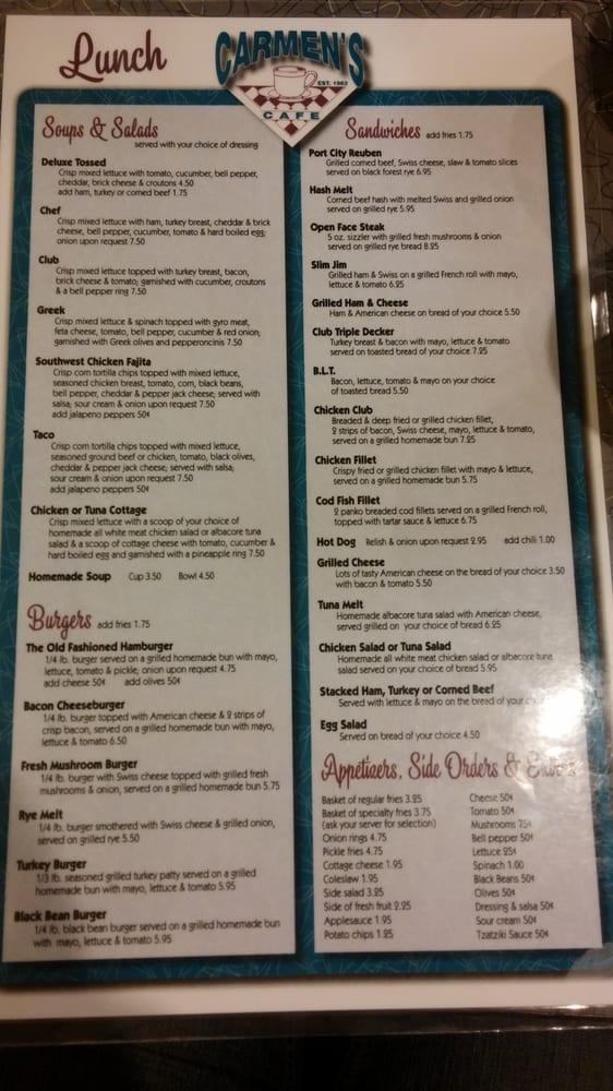 Menu at Carmen's Cafe, Muskegon