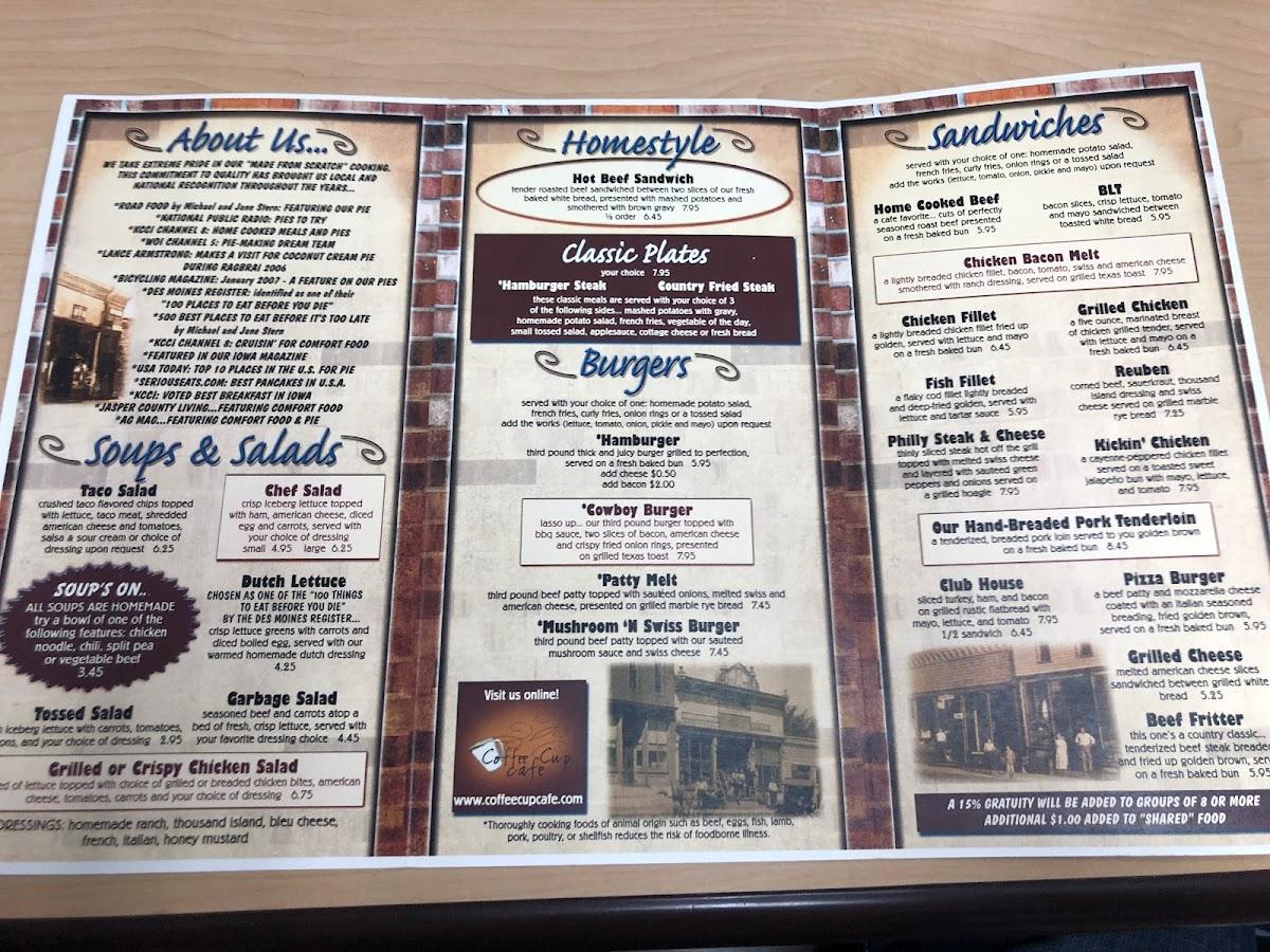 Menu at Coffee Cup Cafe, Sully