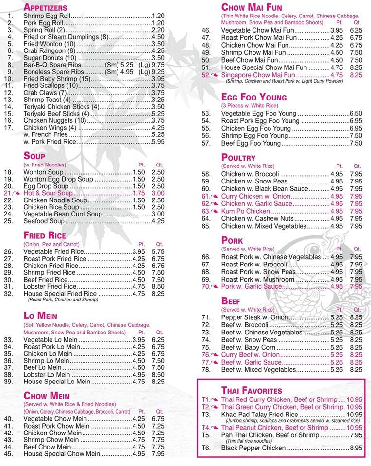 Menu at Lychee Chinese Gourmet restaurant, Johnstown