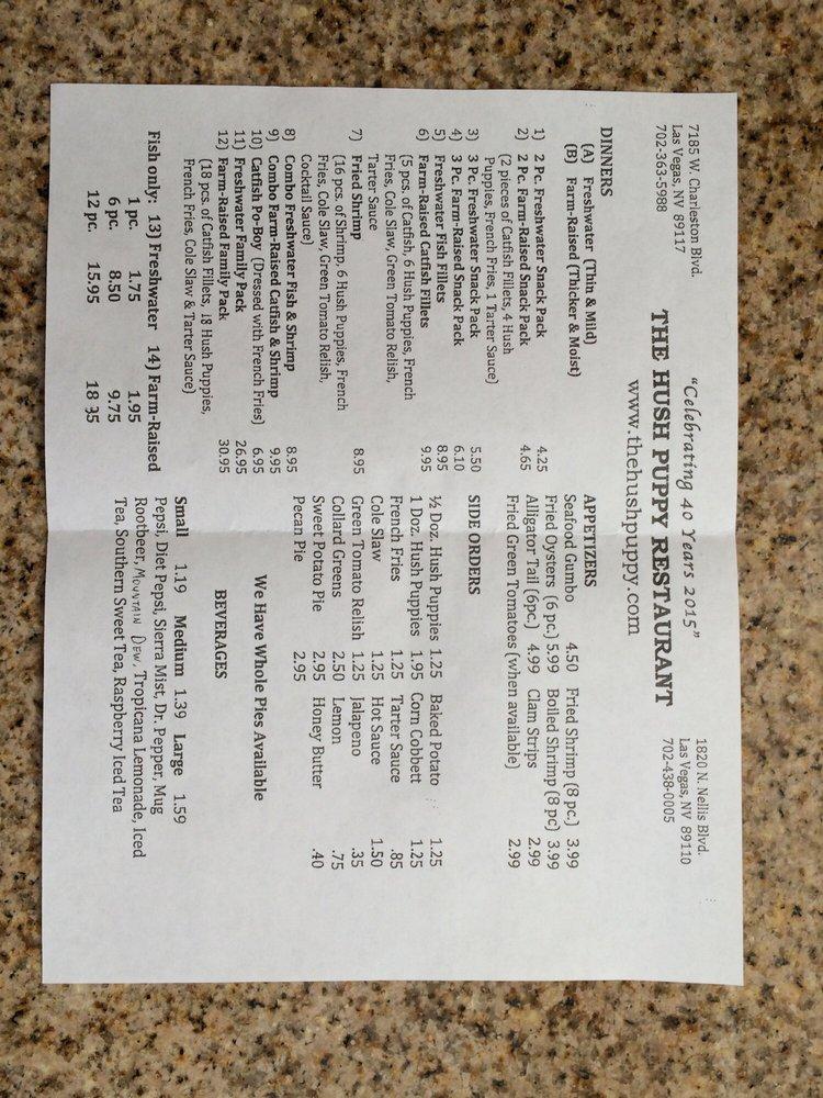 Menu at The Hush Puppy LV restaurant, Las Vegas, W Charleston Blvd