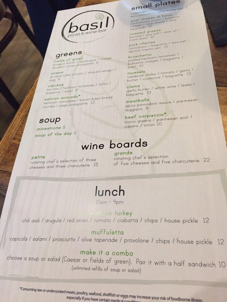Menu at Basil Pizza & Wine Bar, Perrysburg