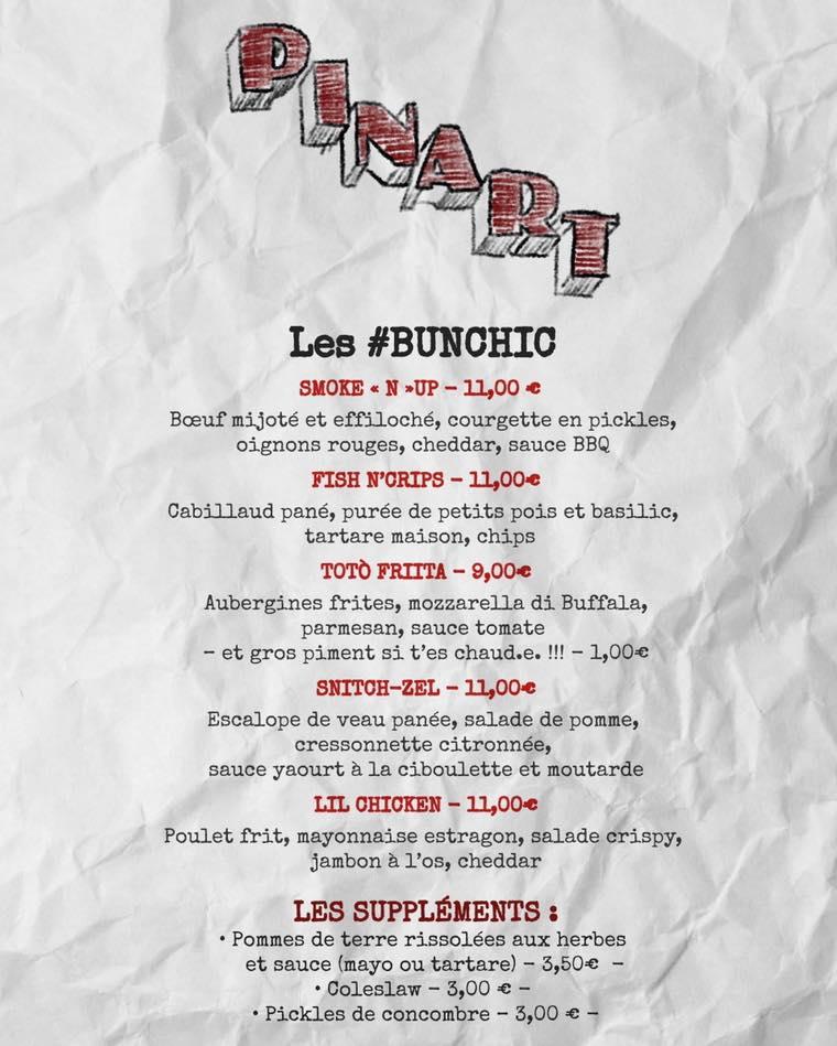 Menu de Pinart le bistro