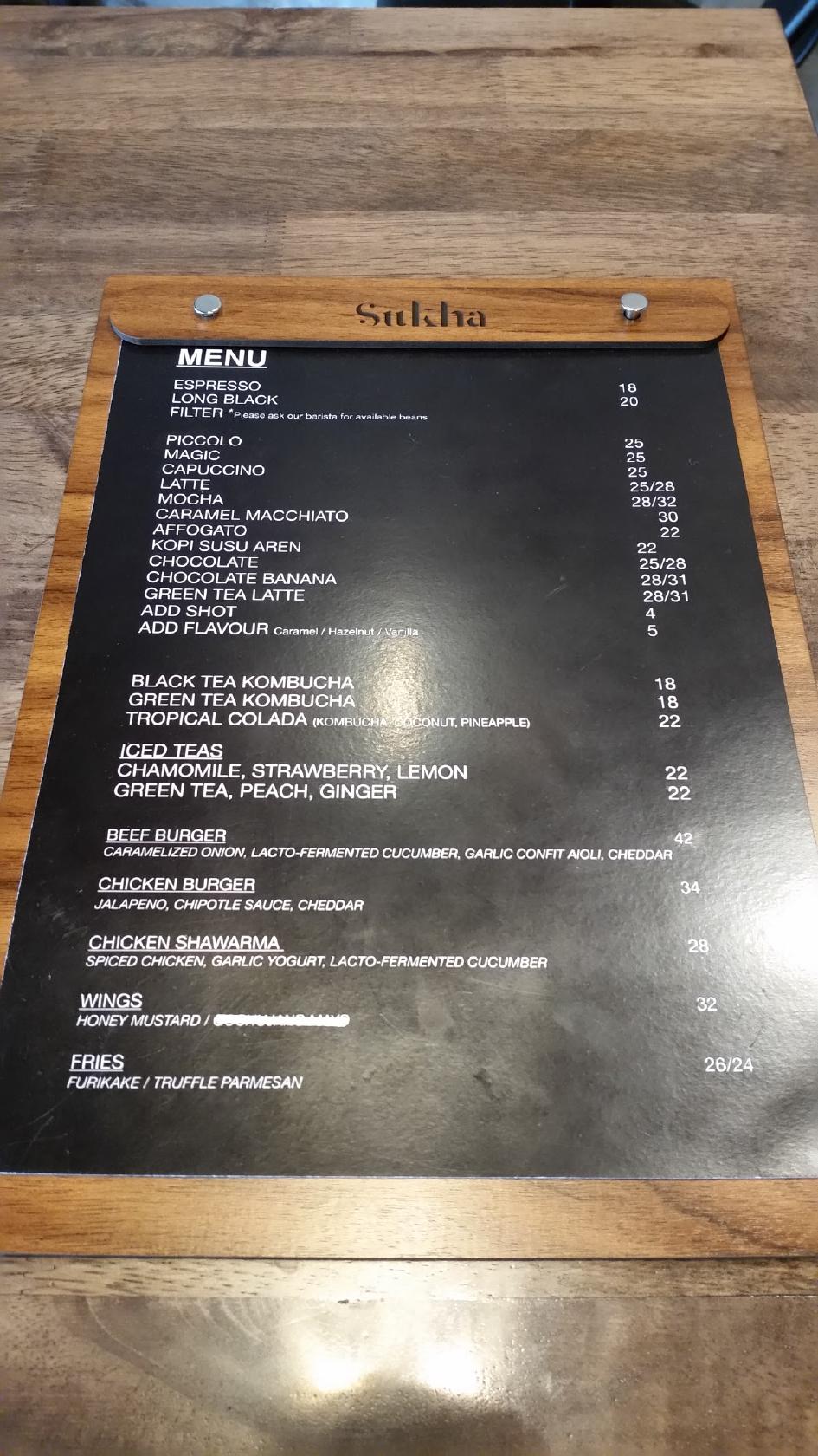 Menu at Sukha Coffee Studio, Pekanbaru